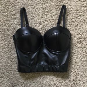 Black faux leather corset top